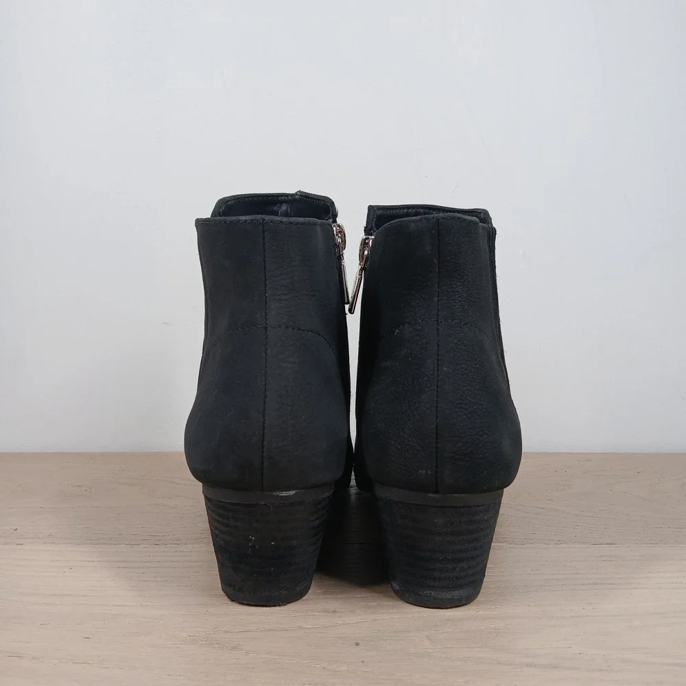 Blondo Ankle Boots Womens 9 Black Leather Waterproof Side Zip Stacked Block Heel